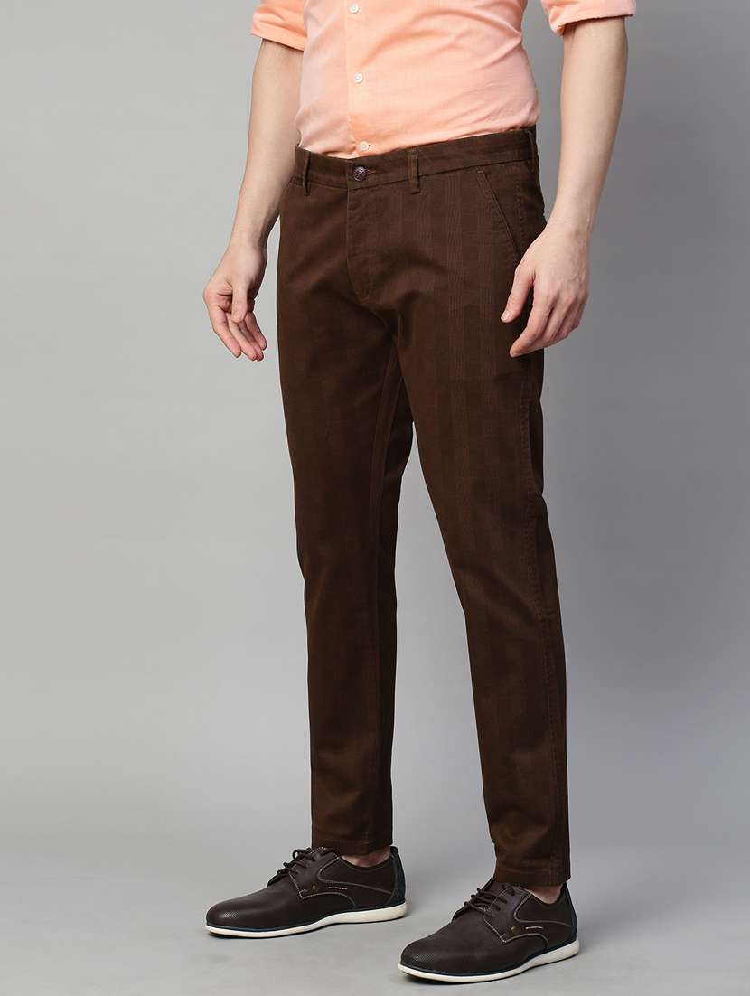 brown checked printed casual trouser - 21144896 -  Standard Image - 1