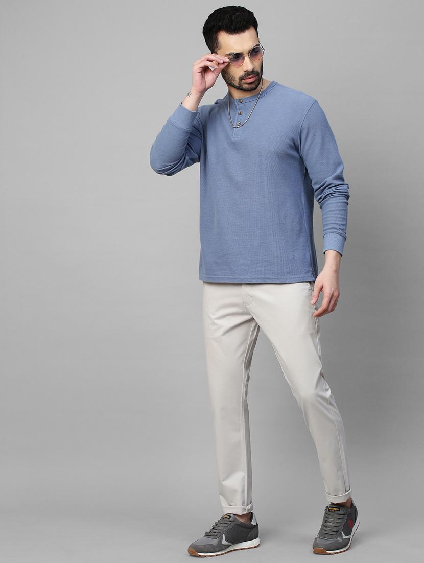 men grey solids flat front casual trousers - 21144901 - Standard Image - 4