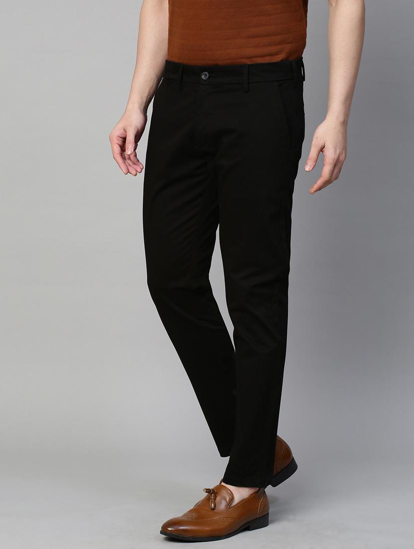 men black solids flat front casual trousers - 21144905 - Standard Image - 1