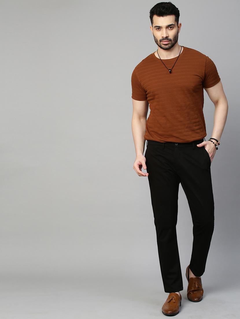 men black solids flat front casual trousers - 21144905 - Standard Image - 4