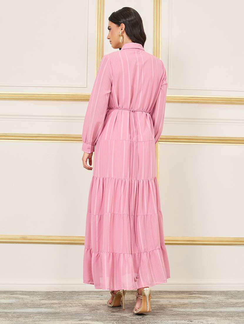 women striped collared tiered dress - 21144956 -  Standard Image - 1