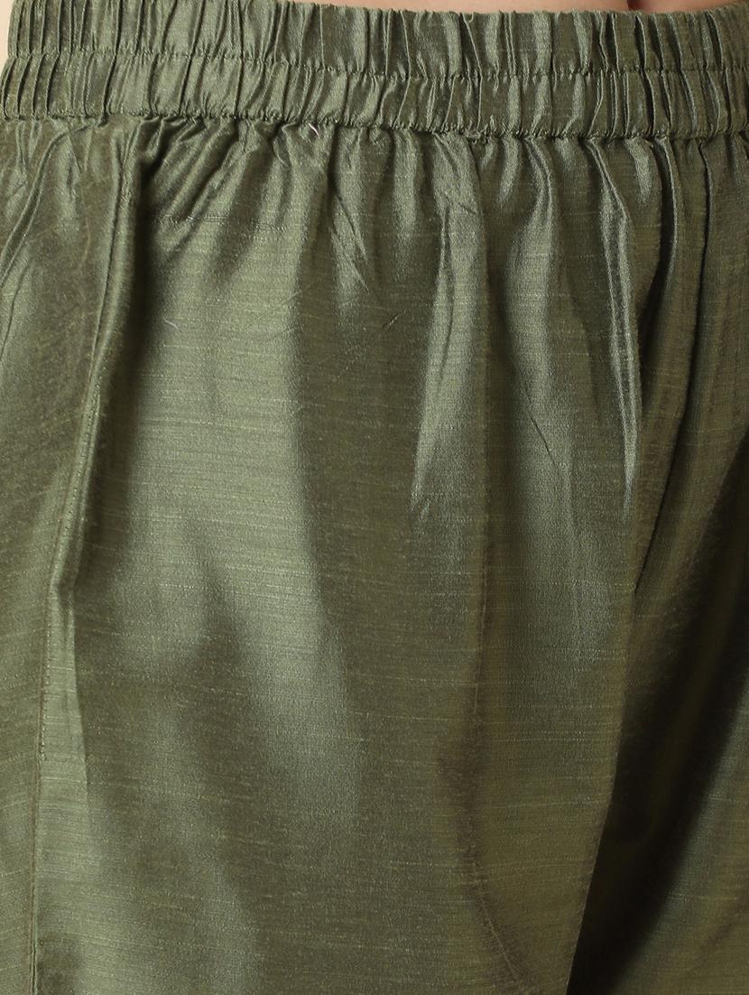 olive art silk kurta pant set - 21144984 - Standard Image - 4