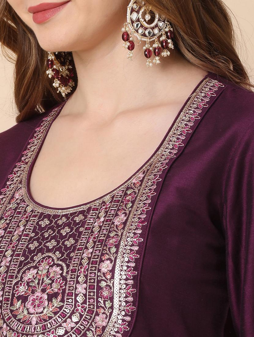globus women purple embroidered yoke panelled anarkali kurta - 21144992 - Standard Image - 4