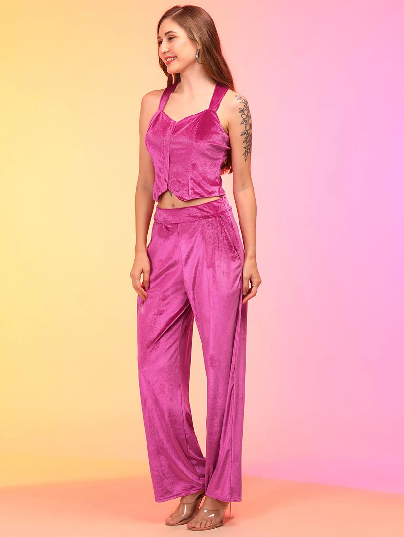 solid pink top & palazzo coord set - 21144996 - Standard Image - 1