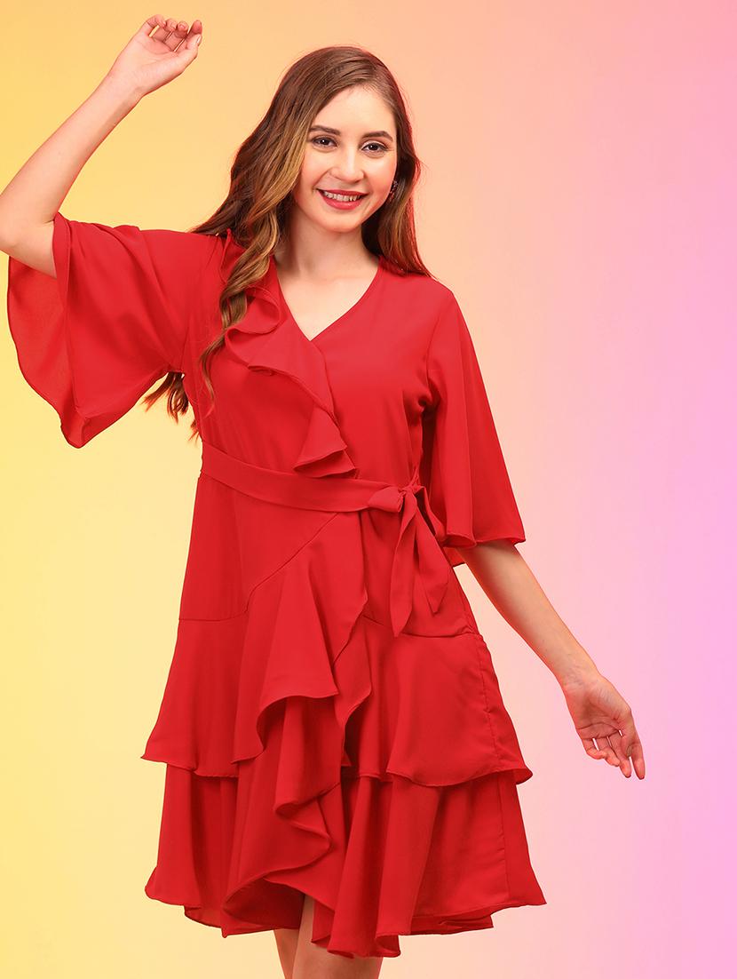 women red polyester wrap dress - 21145009 -  Standard Image - 1