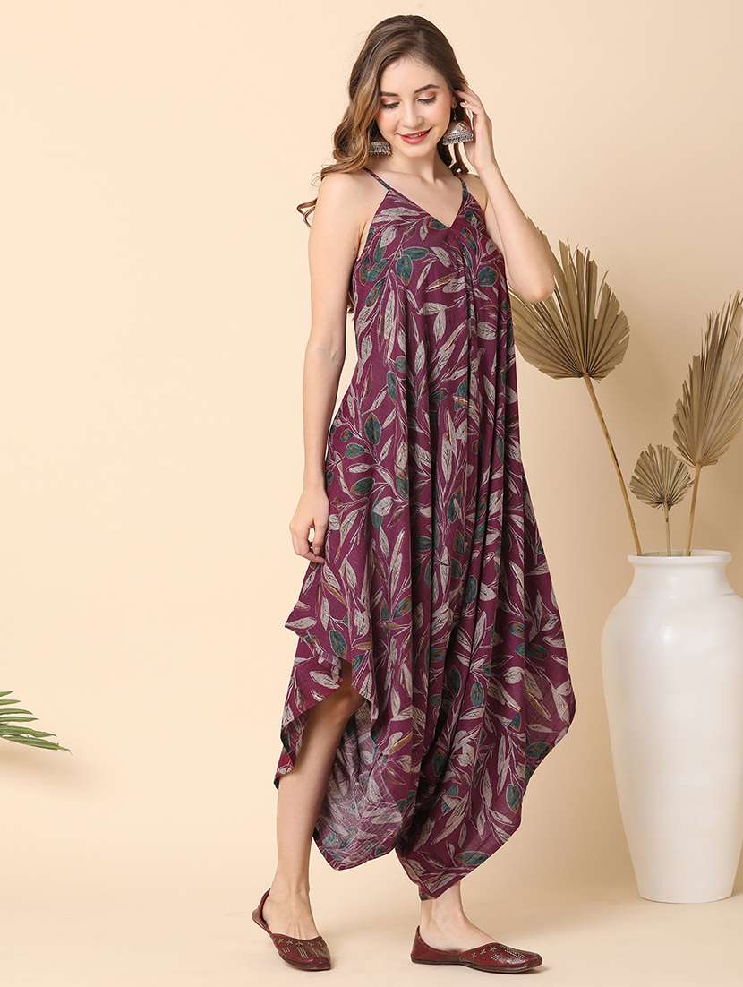 globus women purple allover printed dhoti style jumpsuit