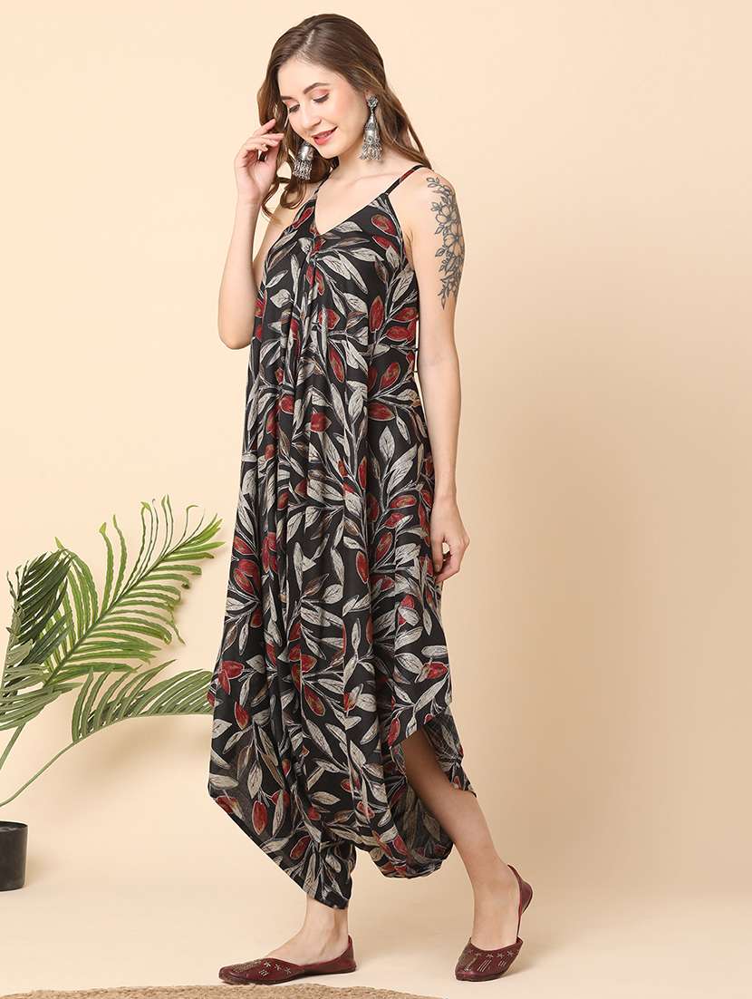globus women black allover printed dhoti style jumpsuit - 21145014 -  Standard Image - 1