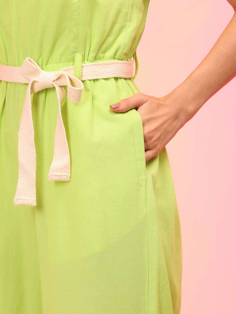 globus women lime sweetheart neck waist tie-ups jumpsuit - 21145015 - Standard Image - 4