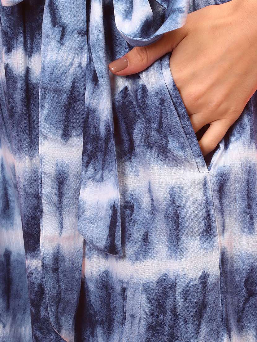 globus women blue tie & dye v-neck wrap waist tie-up jumpsuit - 21145019 -  Standard Image - 4