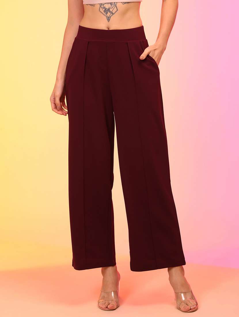 solid maroon wide leg trouser