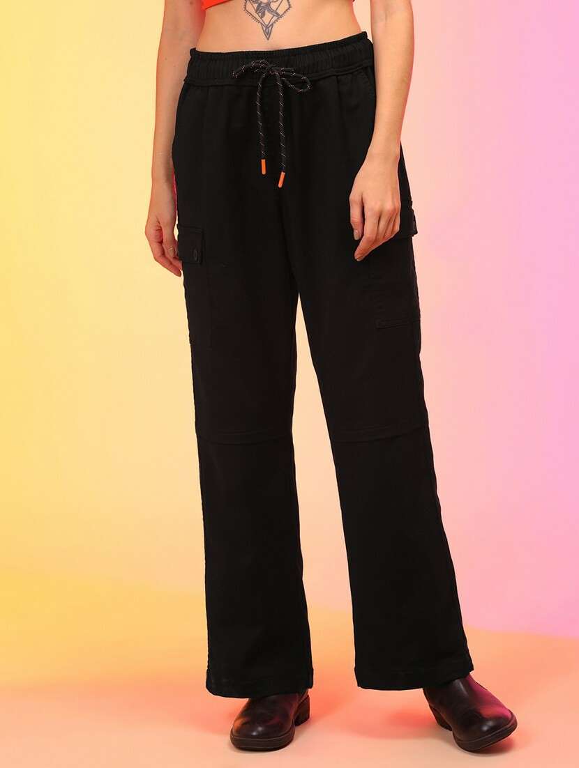 solid black cargo trouser - 21145024 -  Standard Image - 1