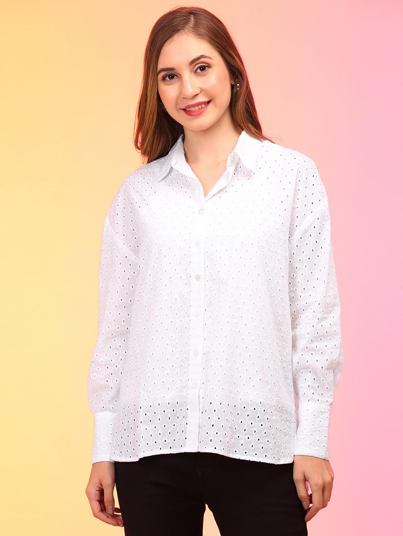 white self design casual shirt - 21145043 -  Zoom Image - 0