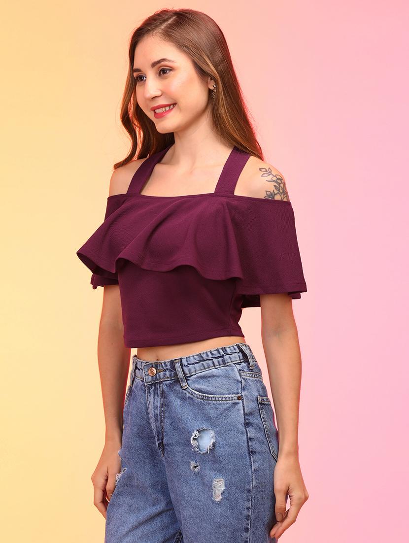 women solid shoulder strap crop top - 21145052 -  Standard Image - 1