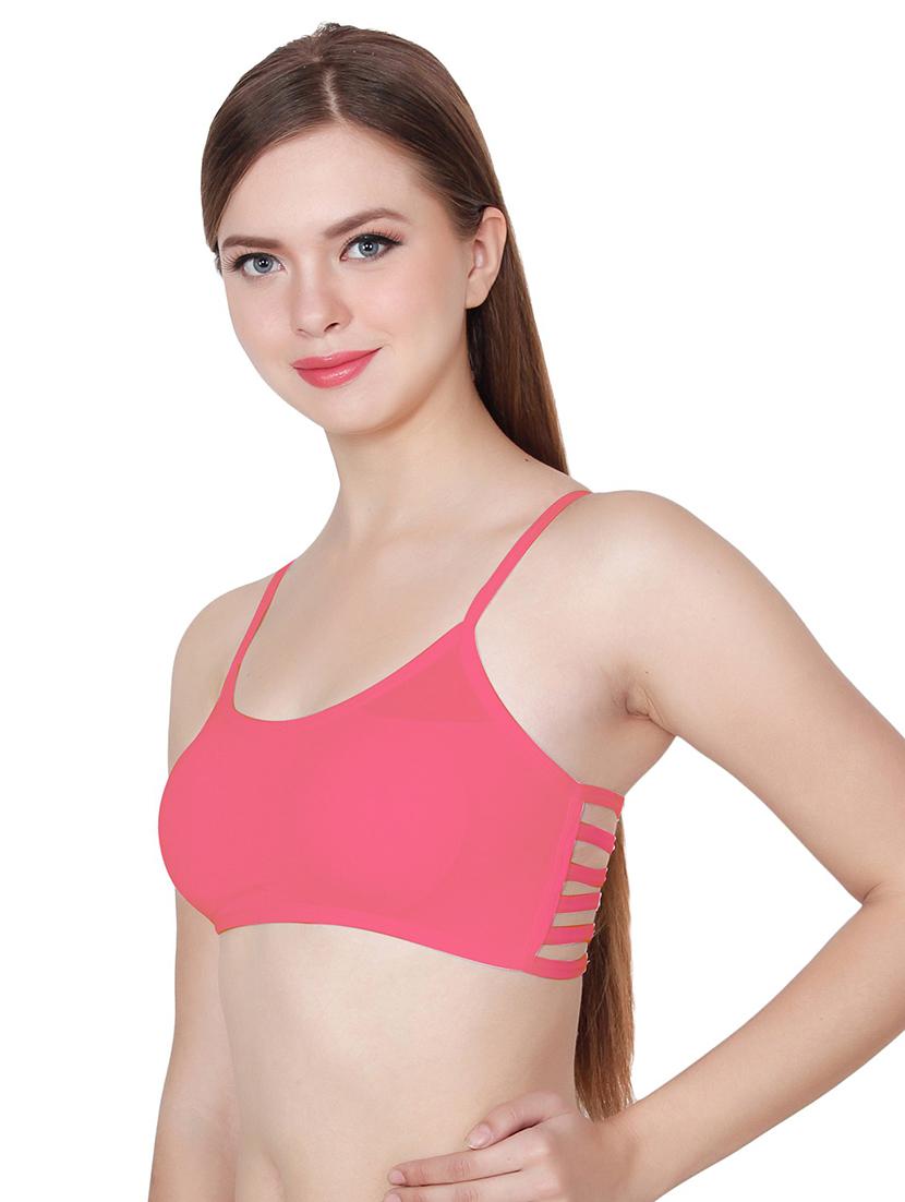 solid pink cotton blend bralette bra - 21145109 -  Standard Image - 1