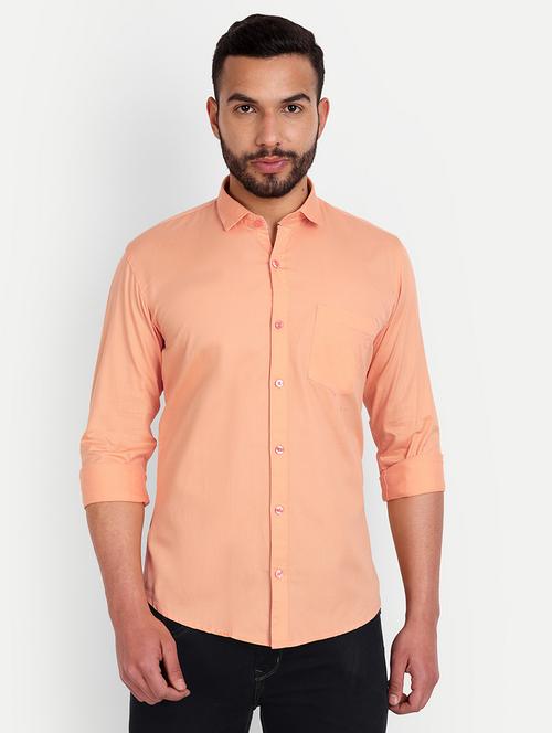 solid orange cotton blend casual shirt - 21145158 -  Standard Image - 0