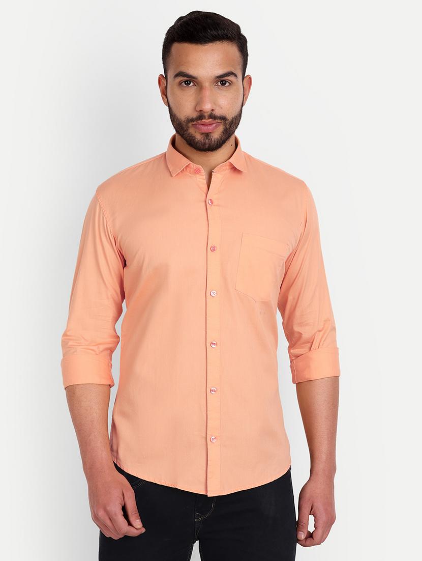 solid orange cotton blend casual shirt - 21145158 -  Zoom Image - 0
