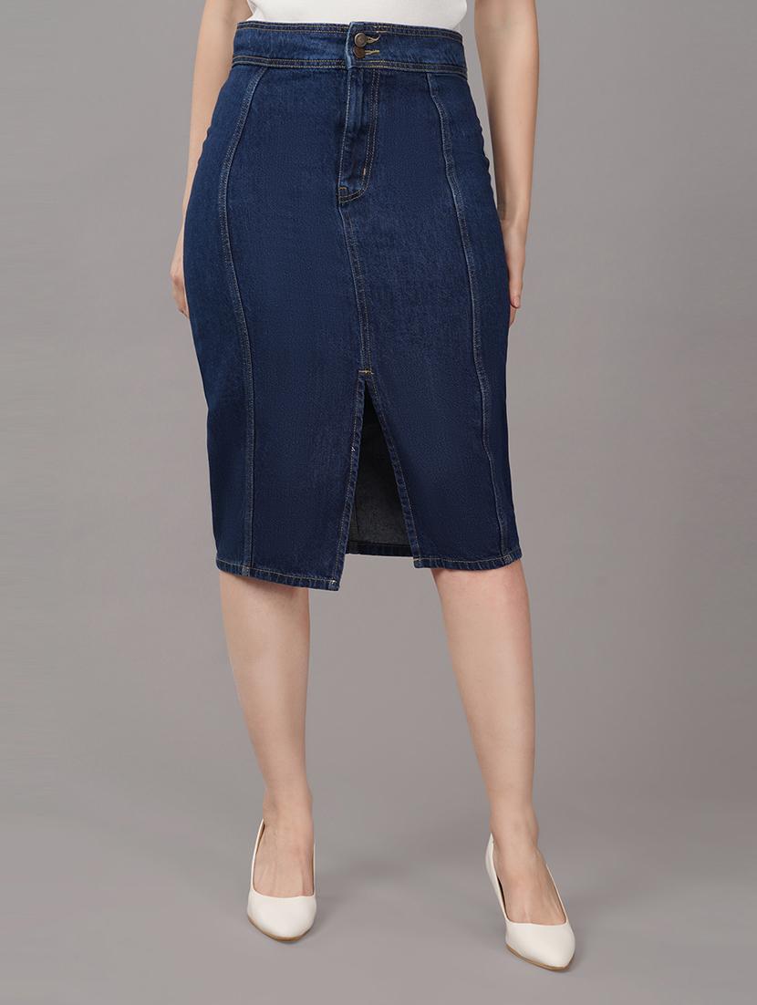 solid blue denim pencil skirt - 21145169 -  Zoom Image - 0