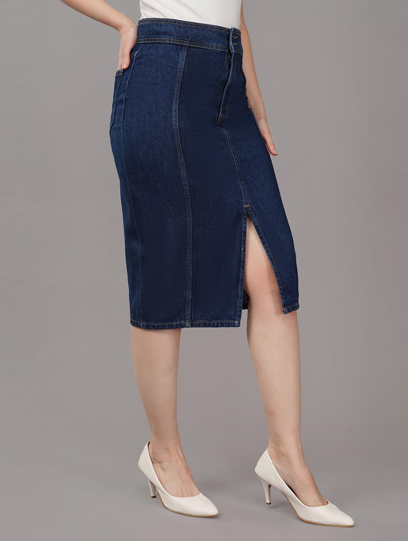 solid blue denim pencil skirt - 21145169 - Standard Image - 1