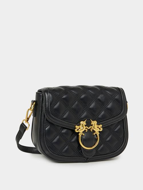 black solid leather sling bag - 21145177 - Standard Image - 0