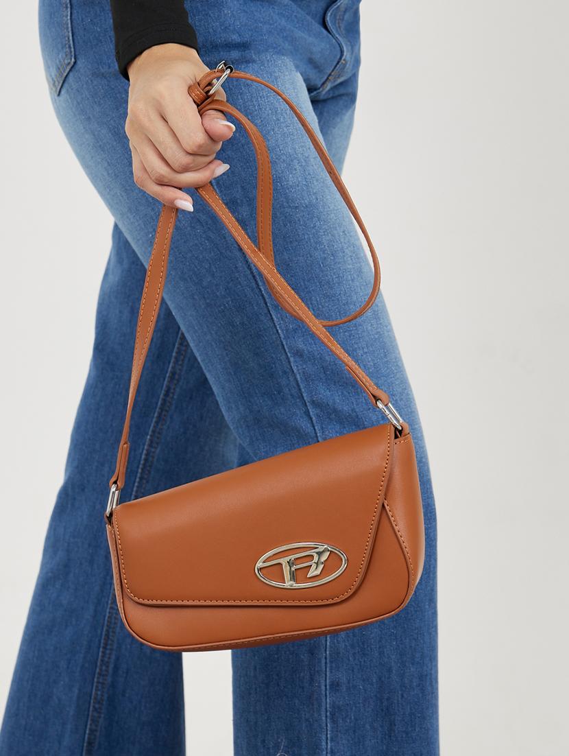 women brown polyester solids sling bag - 21145178 - Standard Image - 4