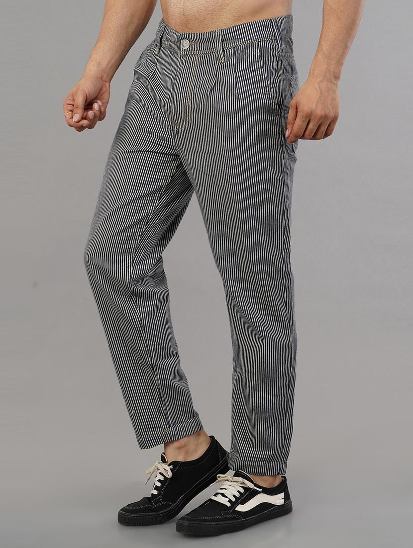 black & white striped printed casual trouser - 21145207 -  Standard Image - 1