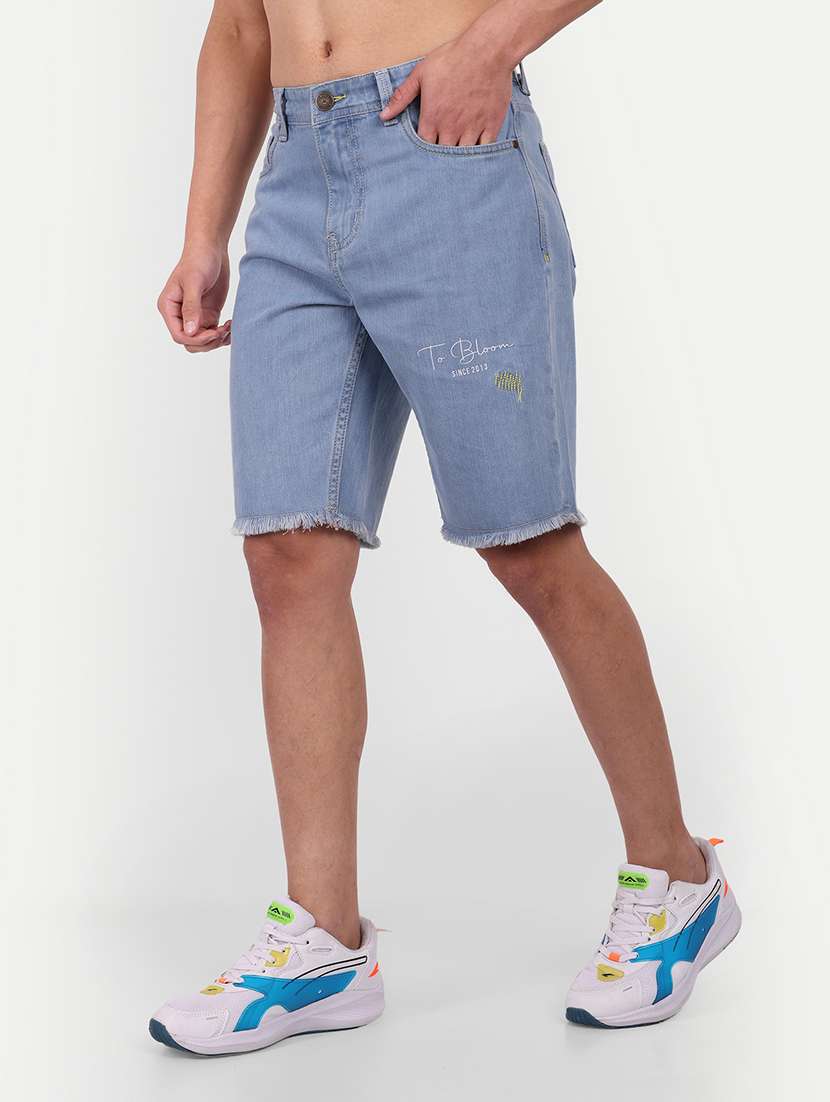 light blue printed denim shorts - 21145241 -  Standard Image - 1