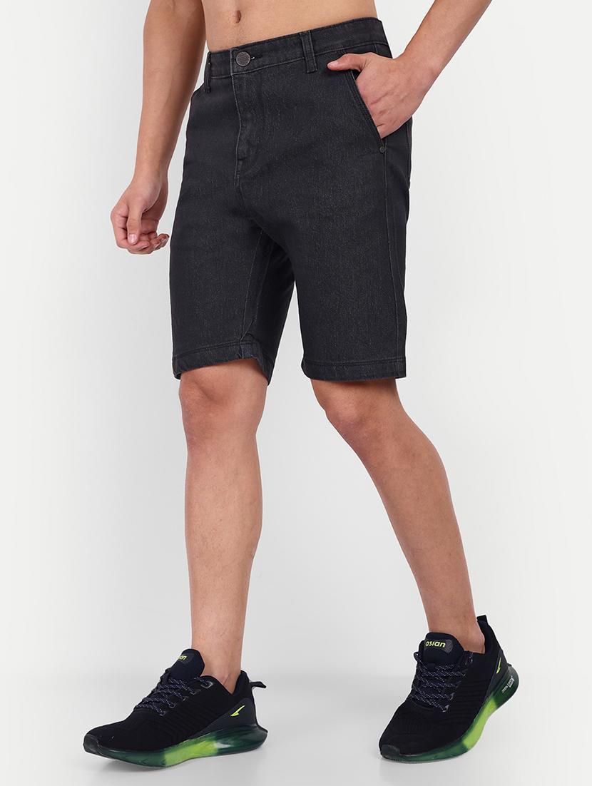 solid black denim shorts - 21145251 -  Standard Image - 1