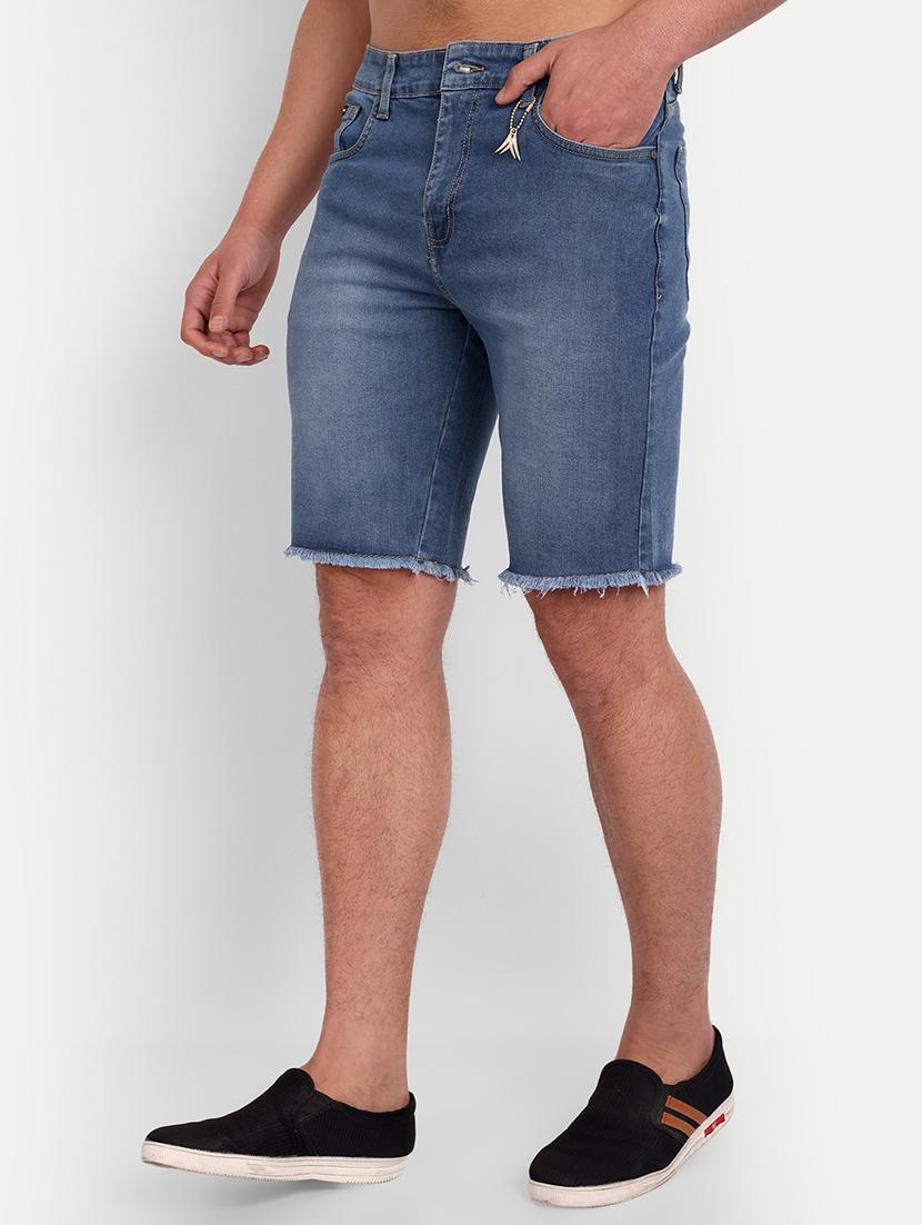 solid blue denim shorts - 21145252 - Standard Image - 1