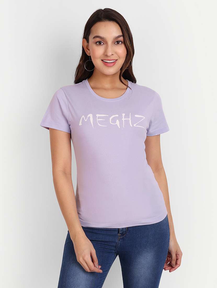 lavender chest printed regular t-shirt