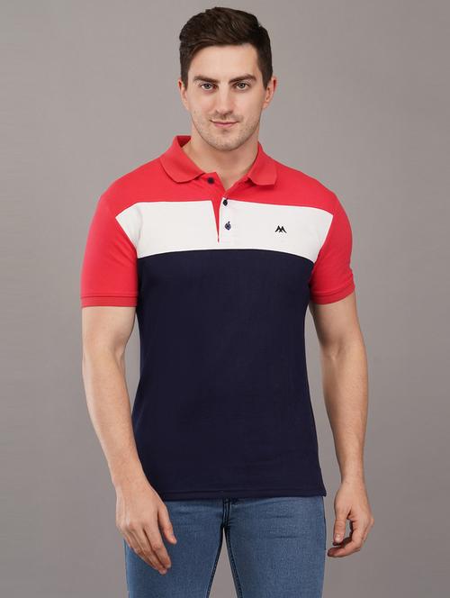 navy blue colourblocked polo t-shirt - 21145266 - Standard Image - 0