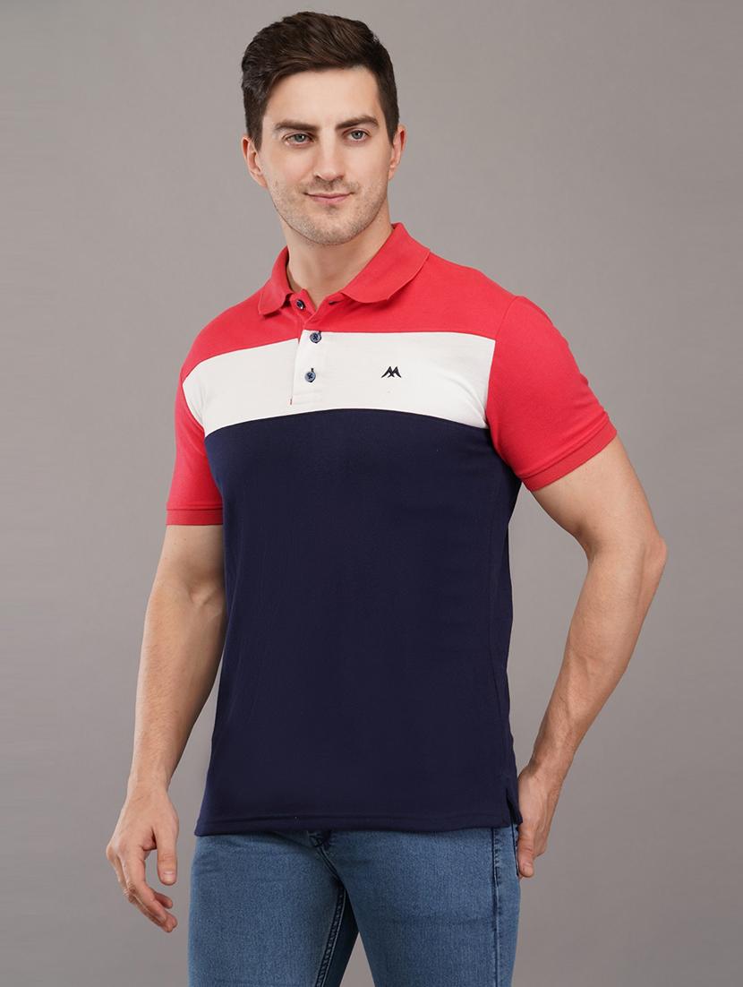 navy blue colourblocked polo t-shirt - 21145266 - Standard Image - 1