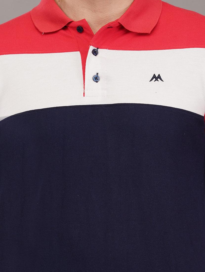 navy blue colourblocked polo t-shirt - 21145266 - Standard Image - 4