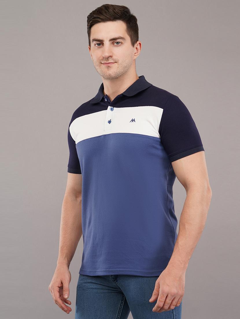 blue colourblocked polo t-shirt - 21145269 -  Standard Image - 1