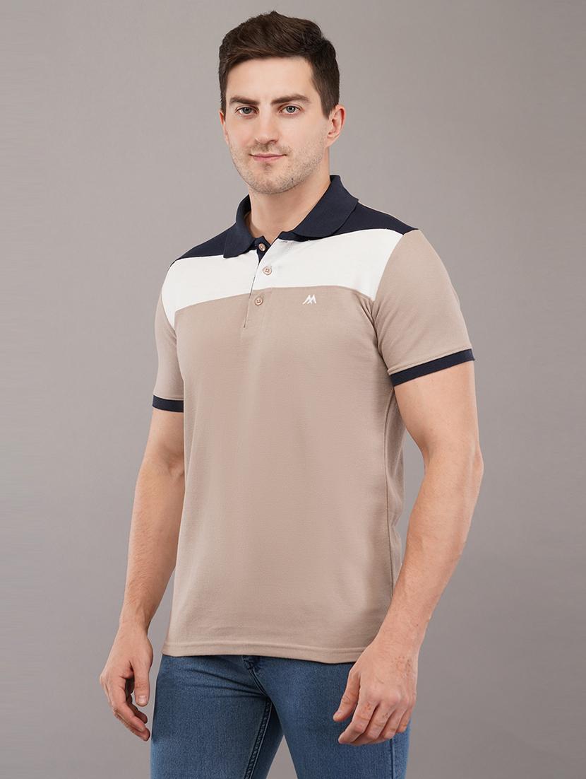 nude brown front taped detailed polo t-shirt - 21145273 - Standard Image - 1