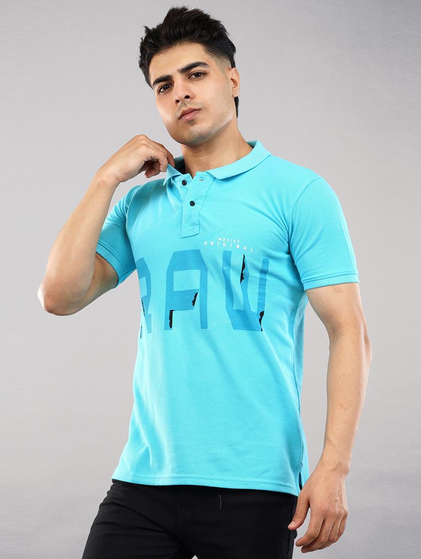 turquoise blue front printed polo t-shirt - 21145278 - Standard Image - 1
