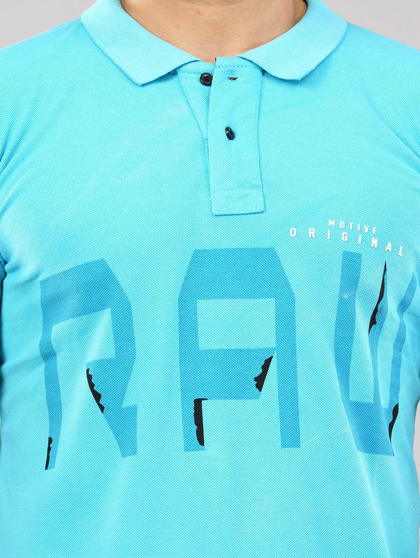 turquoise blue front printed polo t-shirt - 21145278 - Standard Image - 4