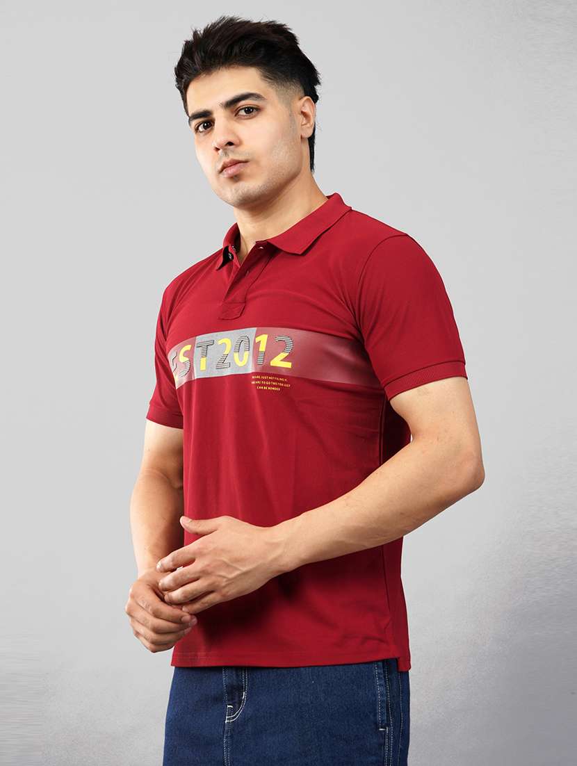 men chest print polo neck t-shirt - 21145286 - Standard Image - 1