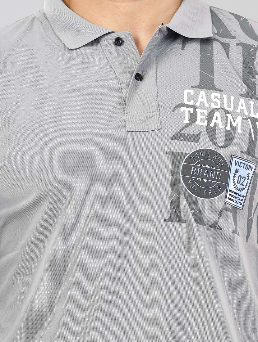 grey placement printed polo t-shirt - 21145288 - Standard Image - 4