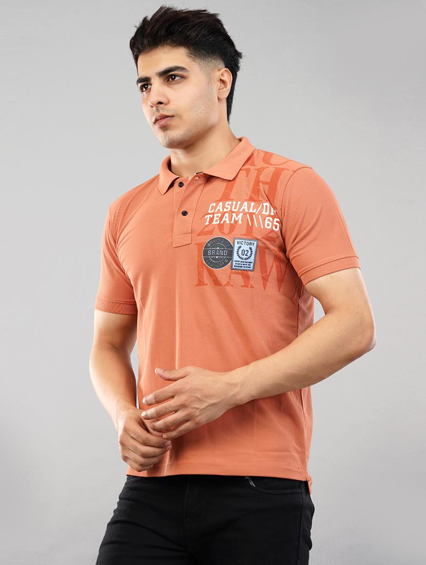orange placement printed polo t-shirt - 21145290 -  Standard Image - 1
