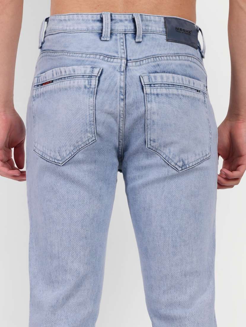 solid light blue cotton blend jeans - 21145352 - Standard Image - 4