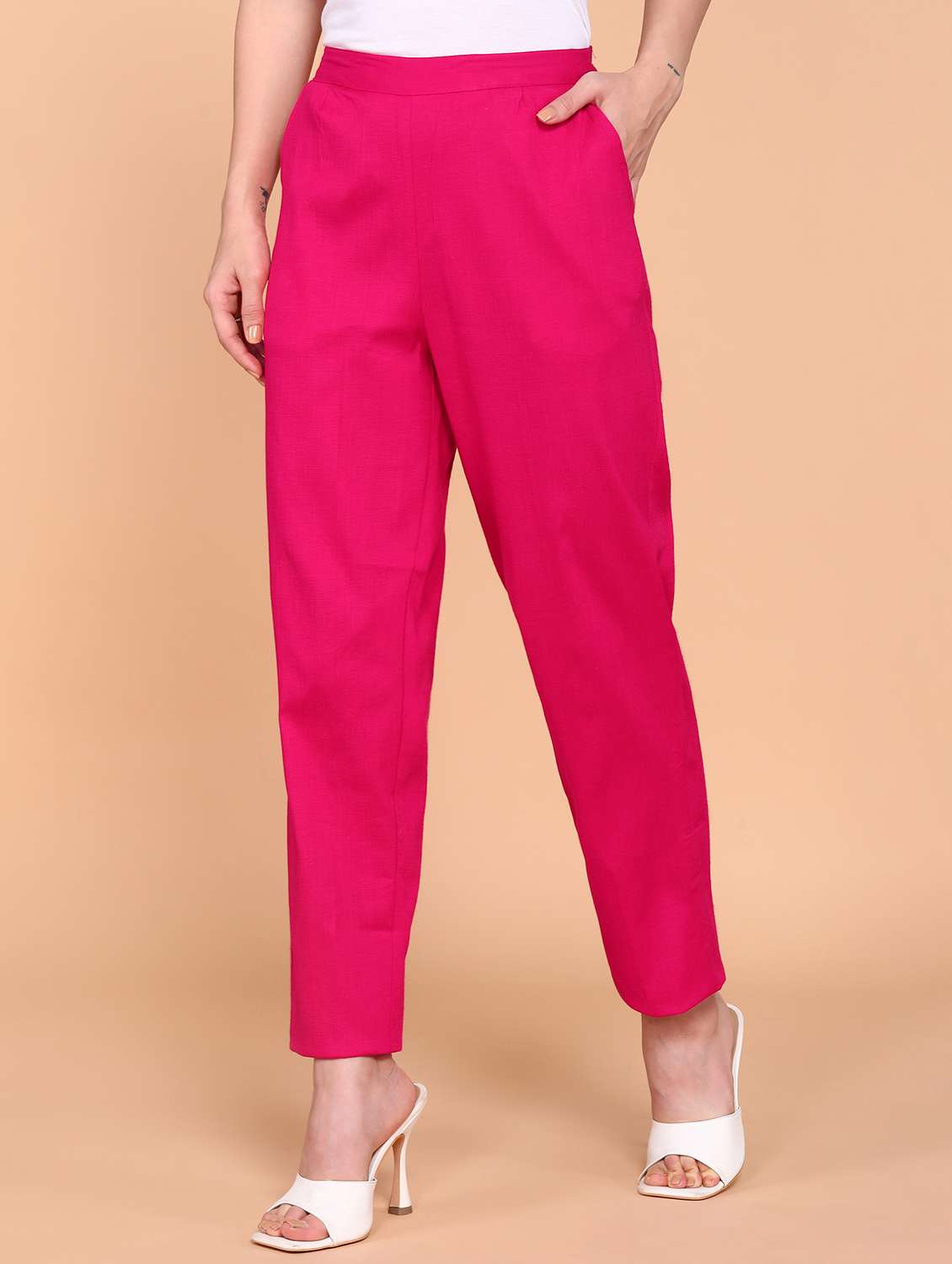 solid pink flat front trouser - 21145355 -  Standard Image - 1