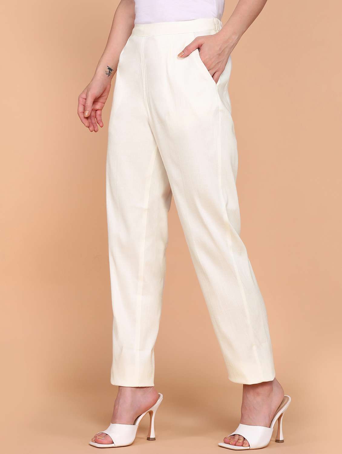solid white flat front trouser - 21145356 - Standard Image - 1