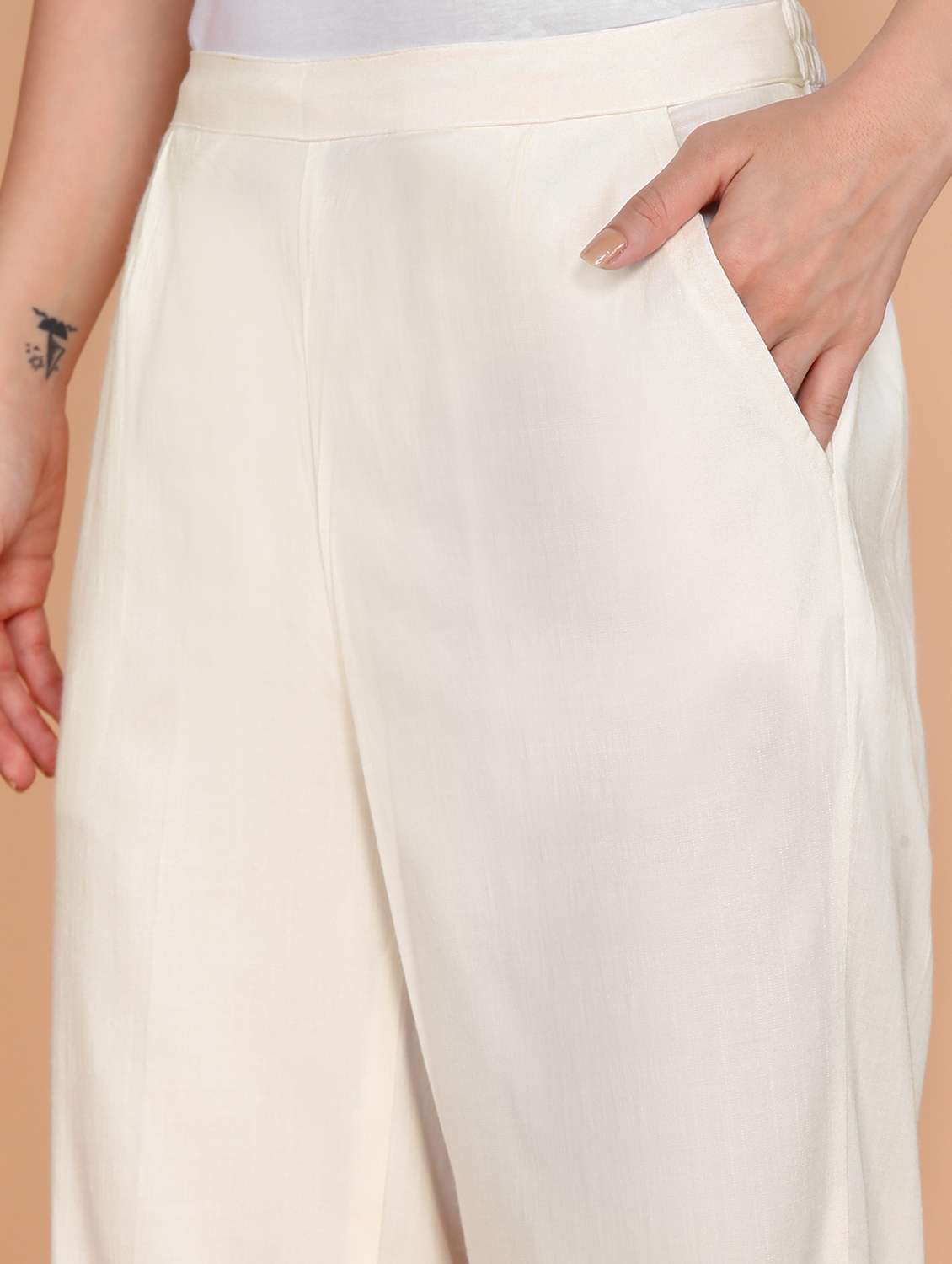 solid white flat front trouser - 21145356 - Standard Image - 4