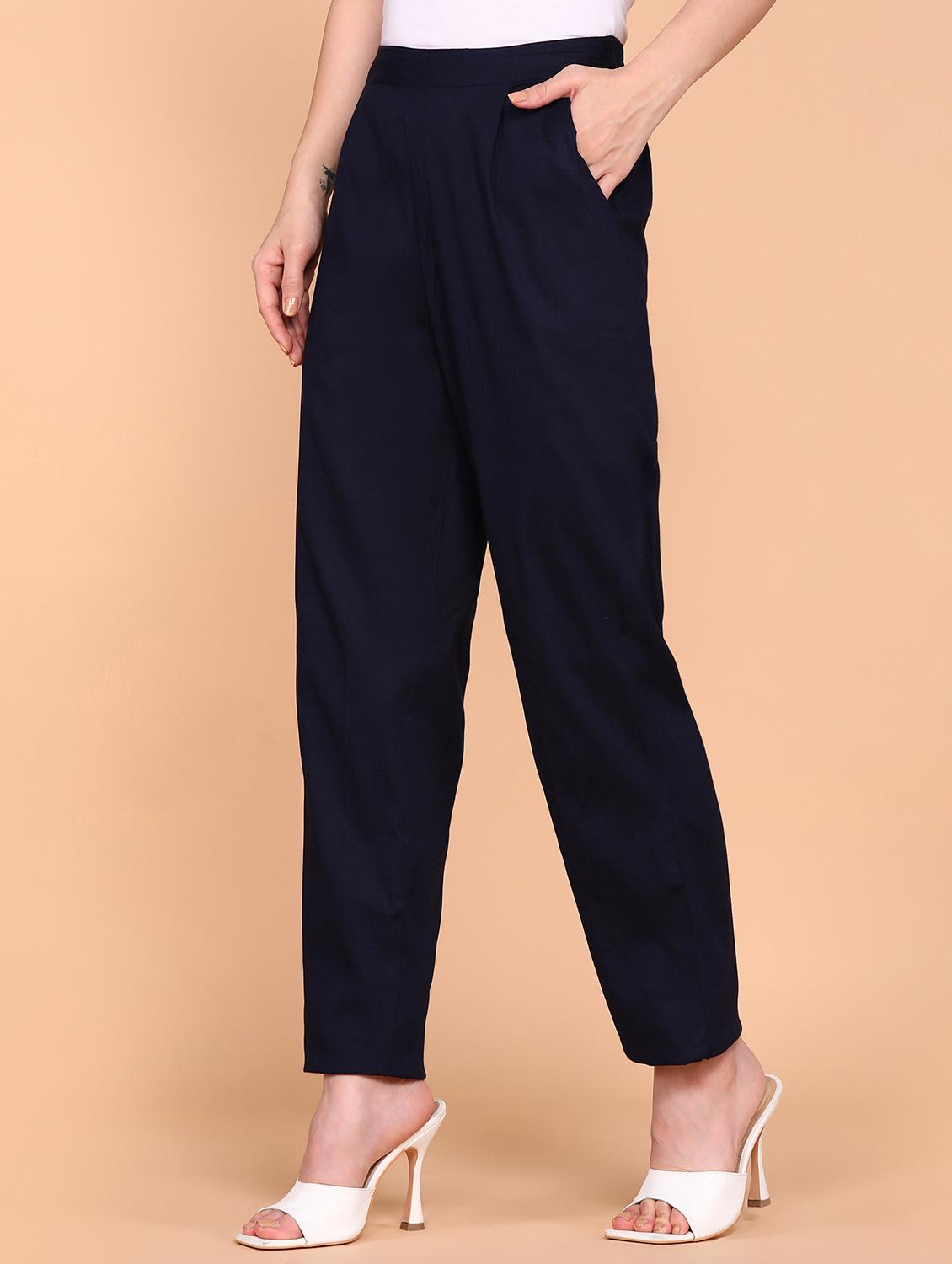 solid navy blue flat front trouser - 21145357 -  Standard Image - 1