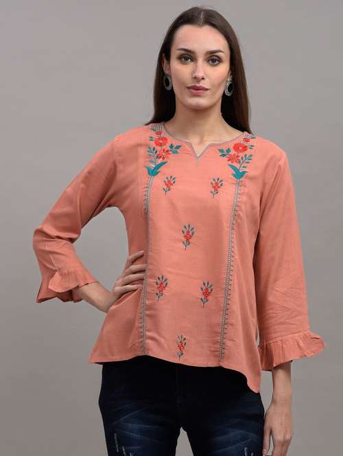orange embroidered detailed regular top - 21145367 -  Standard Image - 0