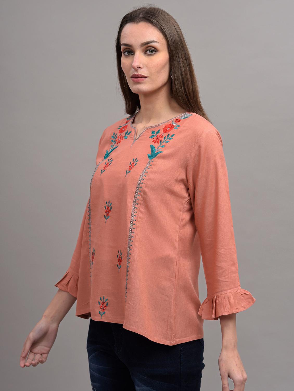 orange embroidered detailed regular top - 21145367 - Standard Image - 1