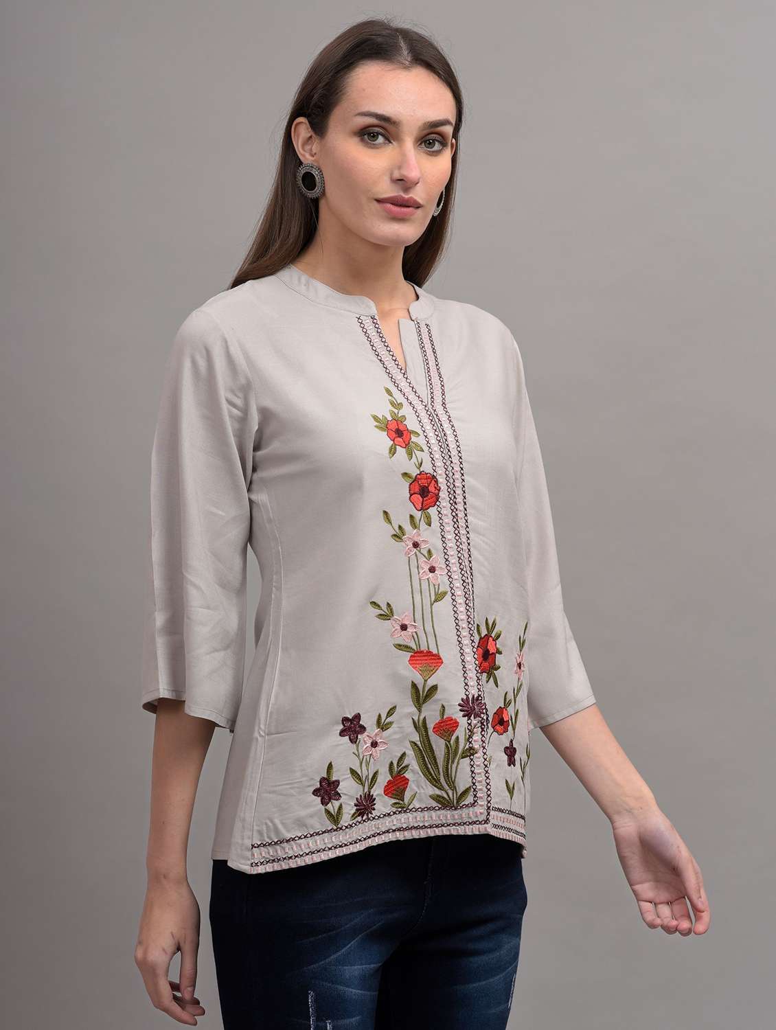 grey embroidered detailed regular top - 21145370 - Standard Image - 1