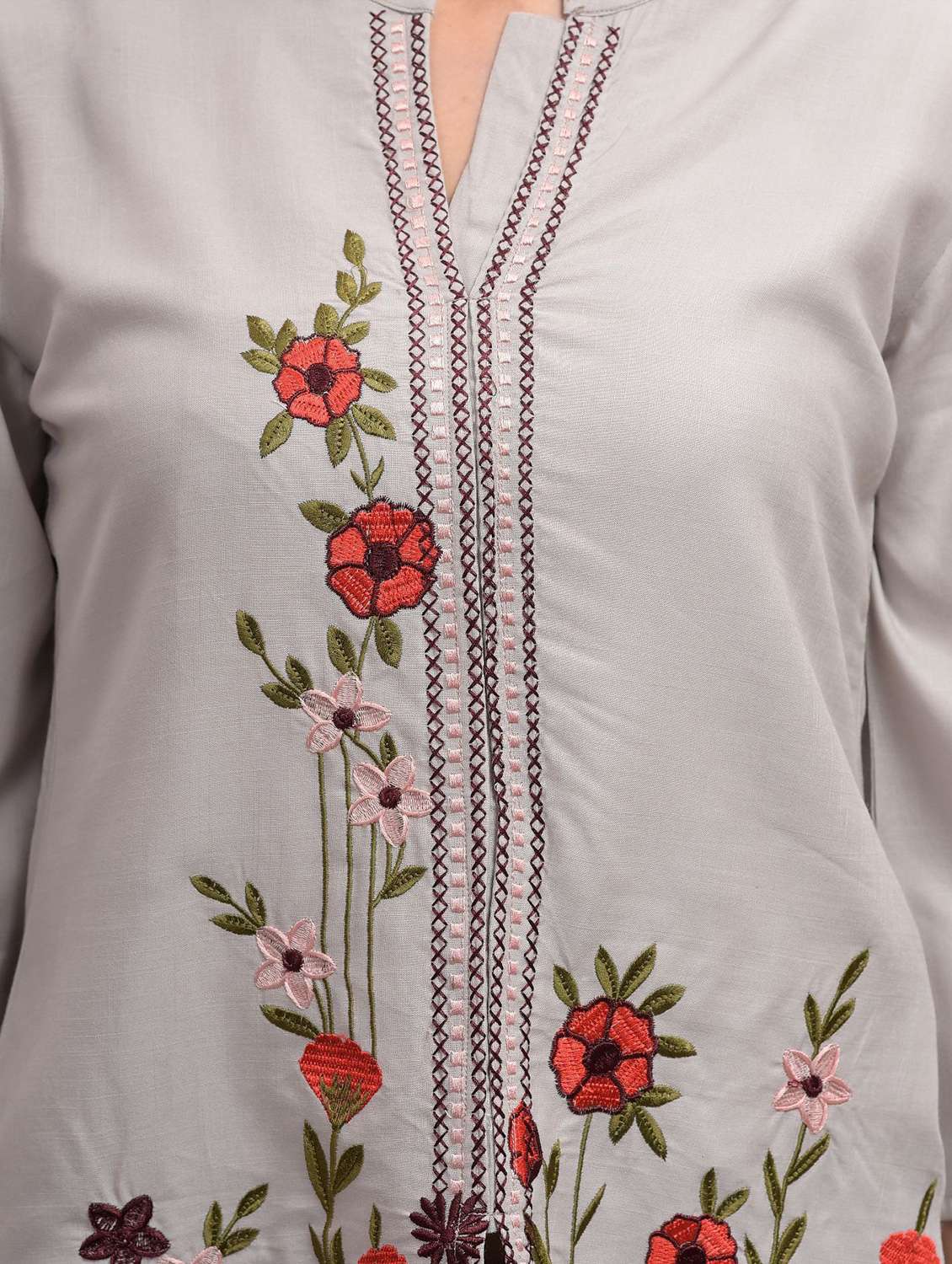 grey embroidered detailed regular top - 21145370 - Standard Image - 4
