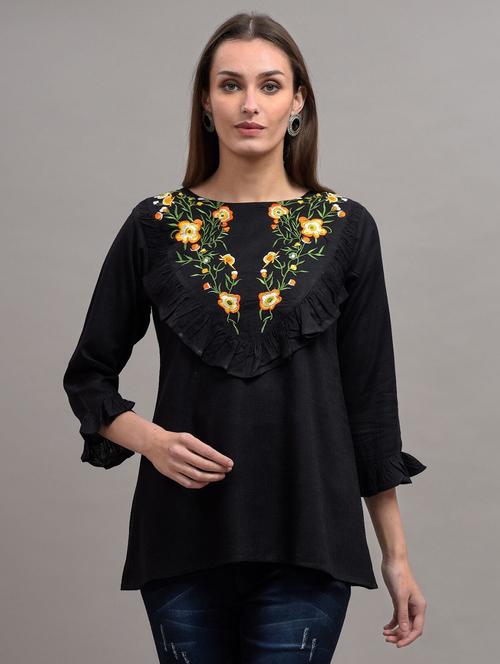 black embroidered detailed regular top - 21145373 - Standard Image - 0