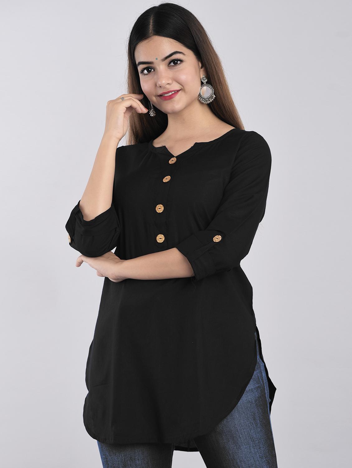 solid black regular tunic - 21145377 - Standard Image - 1